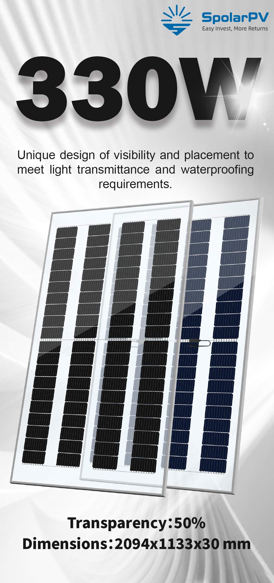 330w transparent solar module